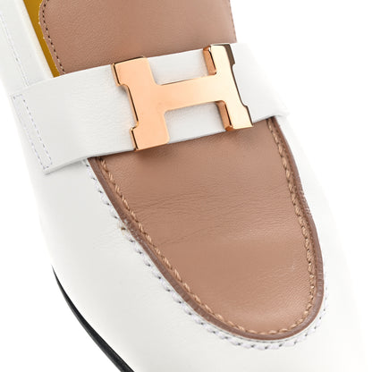 Hermes Calfskin Womens Paris Loafers 36 White Bois De Santal 9 of 15