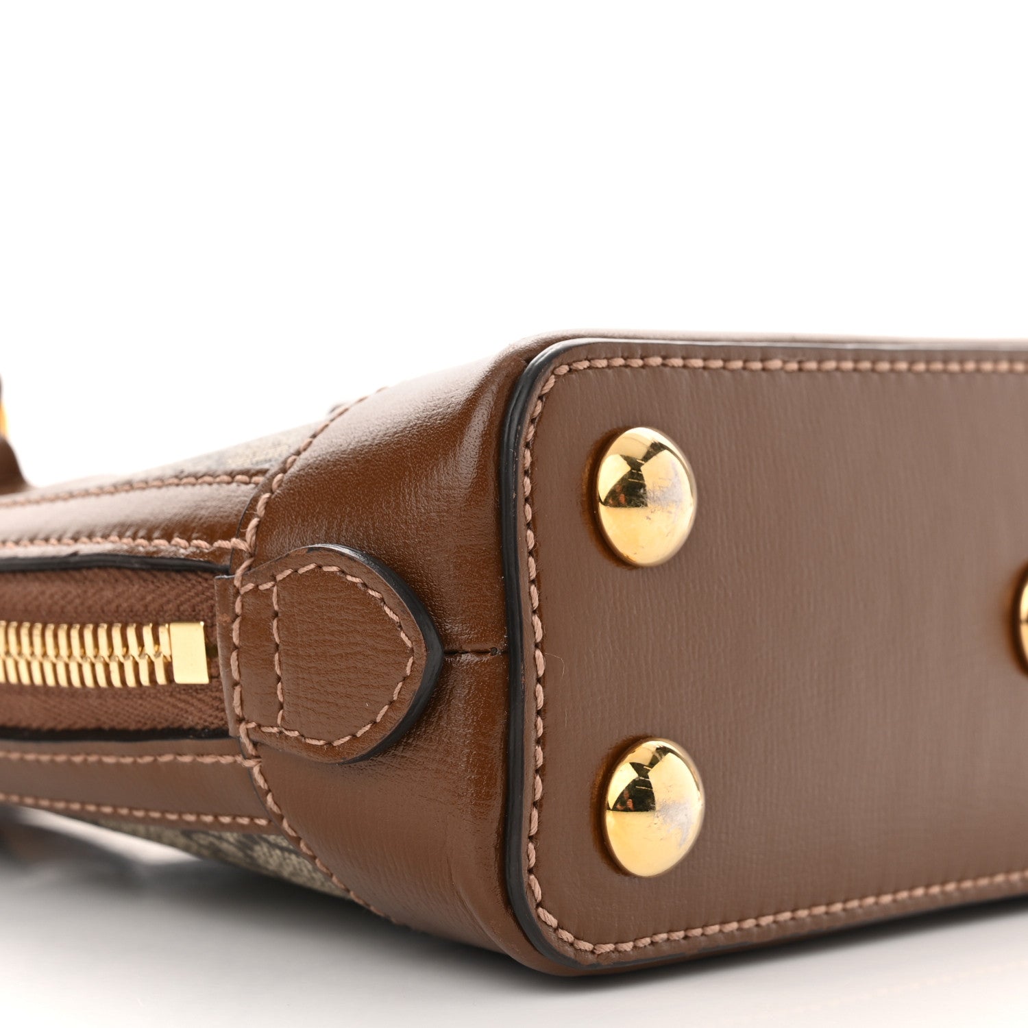 Gucci GG Supreme Monogram Azalea Calfskin Mini Horsebit 1955 Top Handle Bag Beige Ebony Brown Sugar 9 of 13