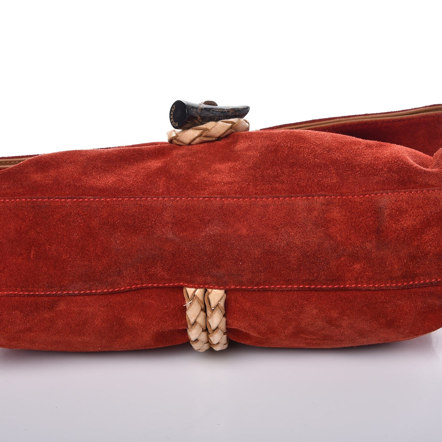 Suede Haymarket Check Horn Toggle Shoulder Bag Red