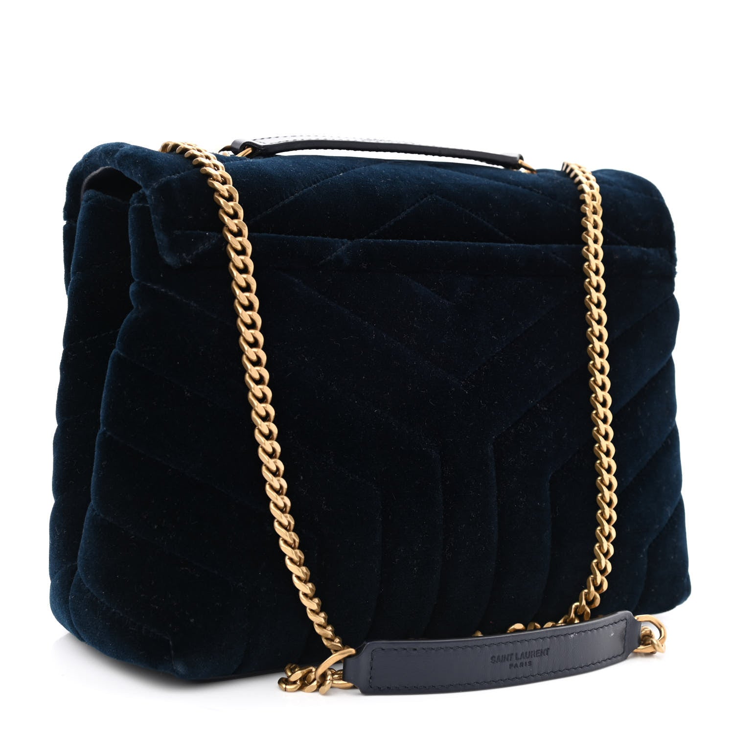 Saint Laurent Velvet Y Quilted Monogram Small Loulou Chain Satchel Medium Blue 3 of 14