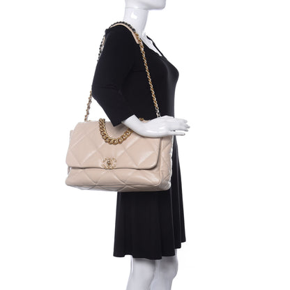 Chanel Goatskin Quilted Maxi Chanel 19 Flap Beige 2 of 10