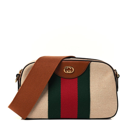 Gucci Vintage Canvas Web Shoulder Bag Sand Cuir 1 of 4