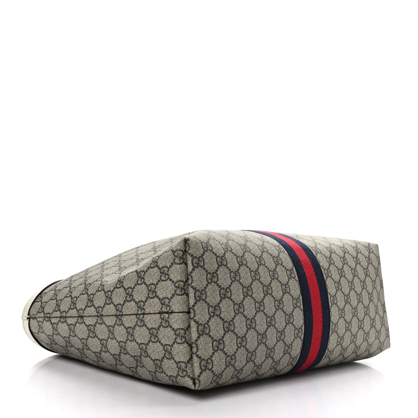 GG Supreme Monogram Textured Dollar Calfskin Web Medium Ophidia Shopping Tote Beige Ebony Mystic White
