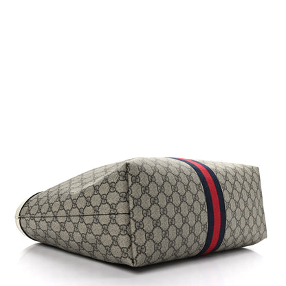Gucci GG Supreme Monogram Textured Dollar Calfskin Web Medium Ophidia Shopping Tote Beige Ebony Mystic White 4 of 10