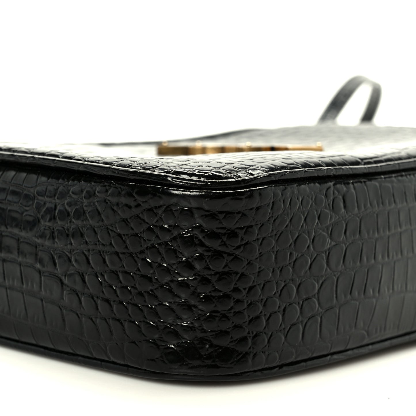 Patent Calfskin Crocodile Embossed Monogram Lou Camera Bag Black