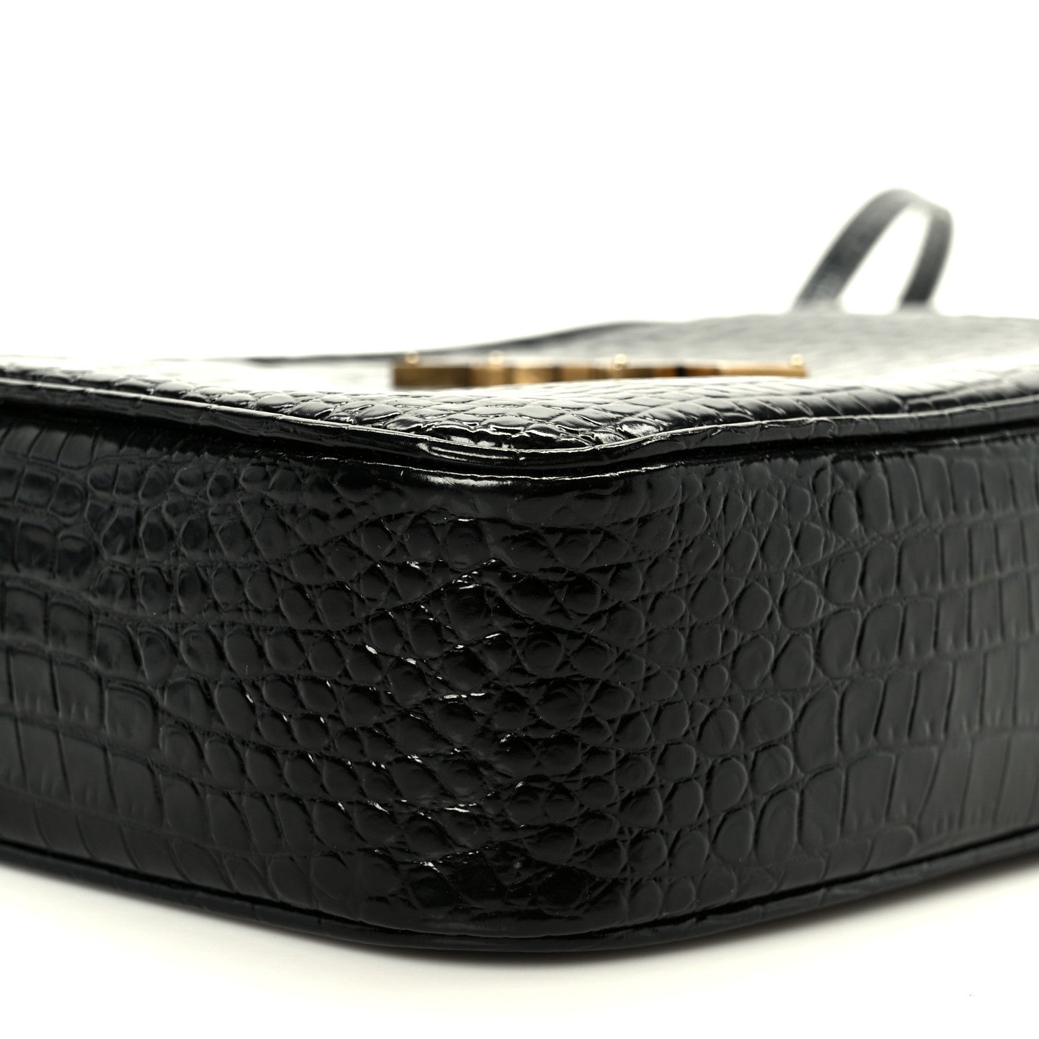 Saint Laurent Patent Calfskin Crocodile Embossed Monogram Lou Camera Bag Black 9 of 10