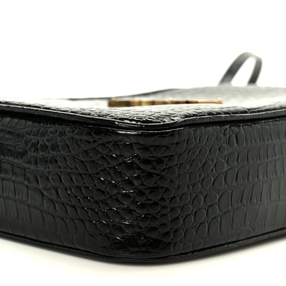 Saint Laurent Patent Calfskin Crocodile Embossed Monogram Lou Camera Bag Black 9 of 10