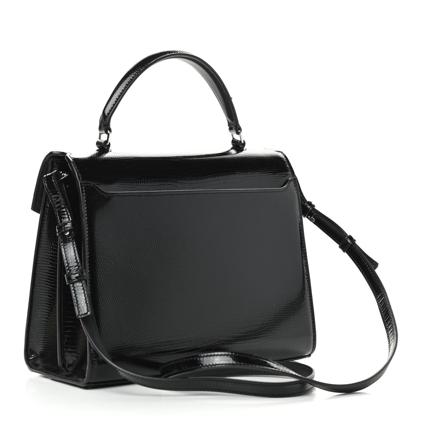 Calfskin Lizard Embossed Medium Classic Monogram Cassandra Top Handle Black Rouge Legion