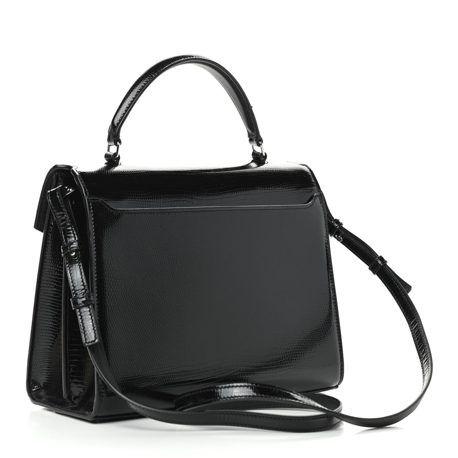Saint Laurent Calfskin Lizard Embossed Medium Classic Monogram Cassandra Top Handle Black Rouge Legion 4 of 22