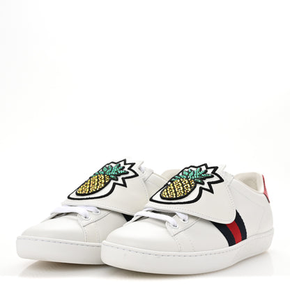 Gucci Calfskin Ayers Crystal Web Pineapple Embroidered Womens New Ace Sneakers 35.5 White 4 of 10