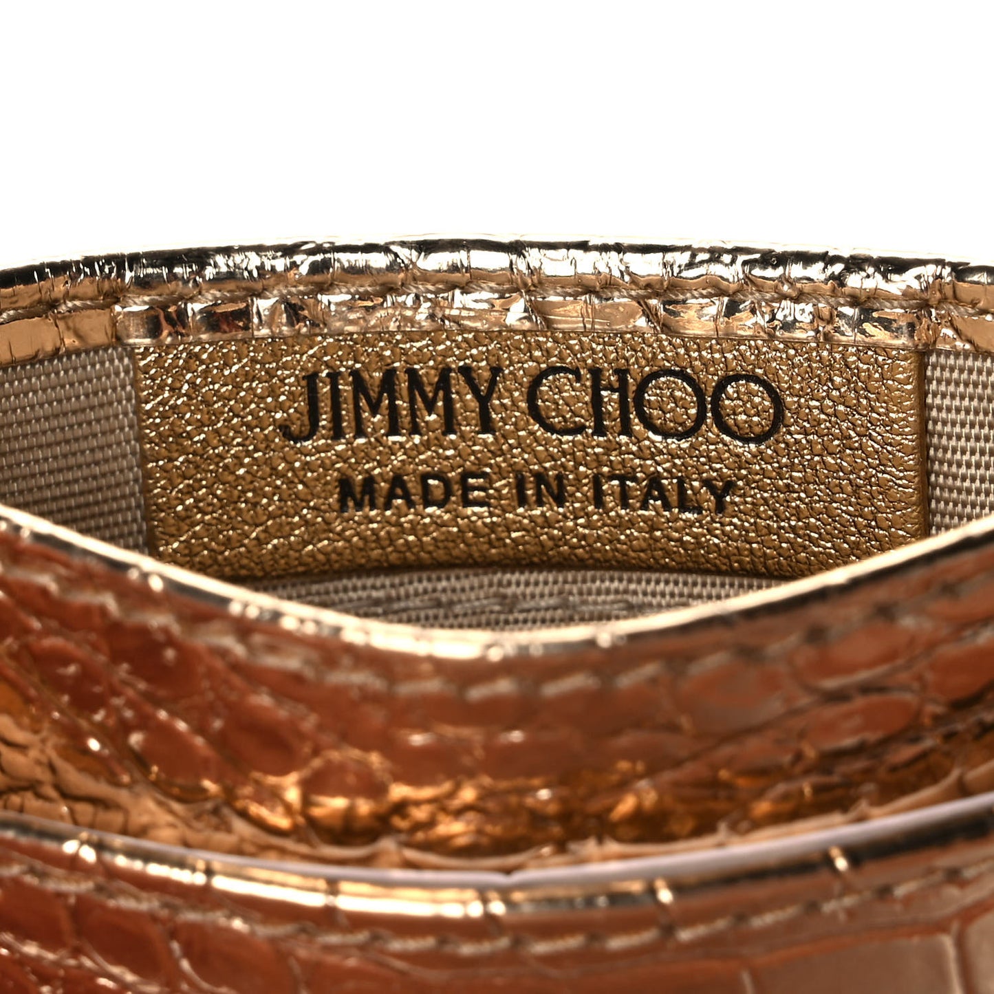 Metallic Calfskin Crocodile Embossed Umika Card Holder Light Gold