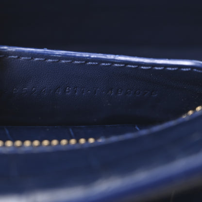 Balenciaga Shiny Supple Calfskin Crocodile Embossed Neo Classic Gold Hardware Mini City Navy 7 of 10