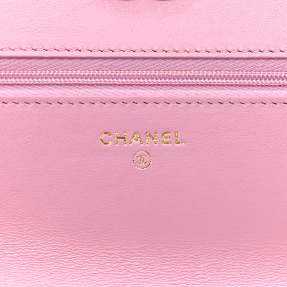 Chanel Lambskin Resin Quilted Wallet On Chain WOC Dark Pink 6 of 12