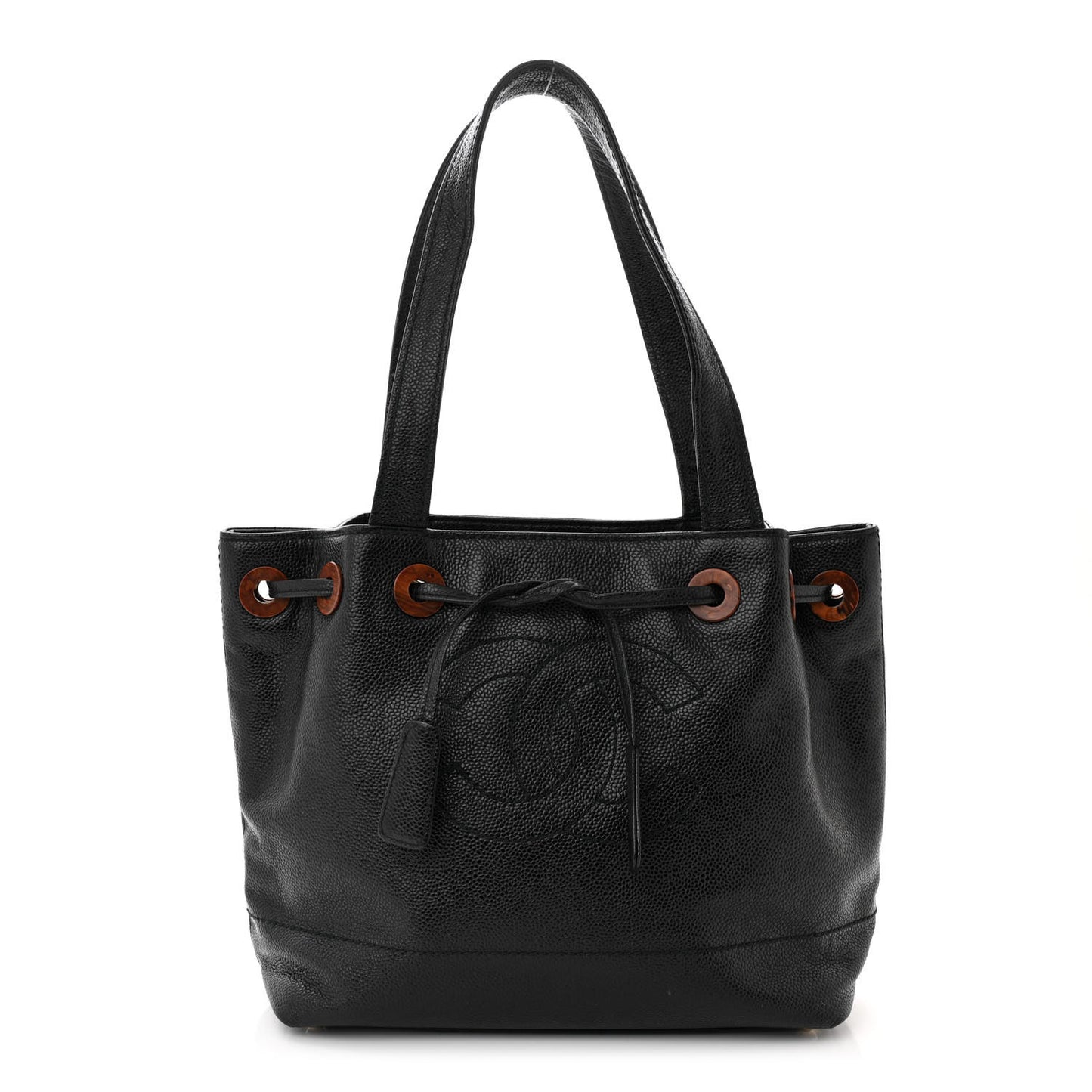 Caviar Wood CC Drawstring Bucket Bag Black