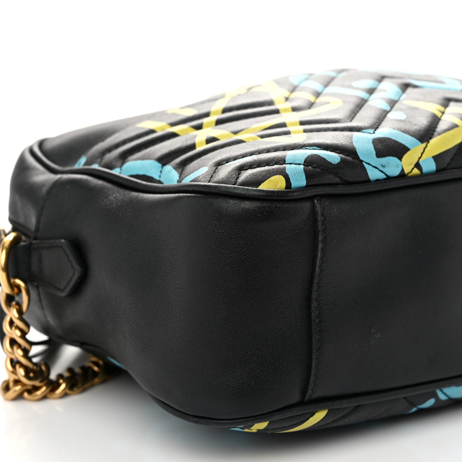 Gucci Calfskin Matelasse GucciGhost Medium GG Marmont Chain Shoulder Bag Black New Acquamarine 10 of 11