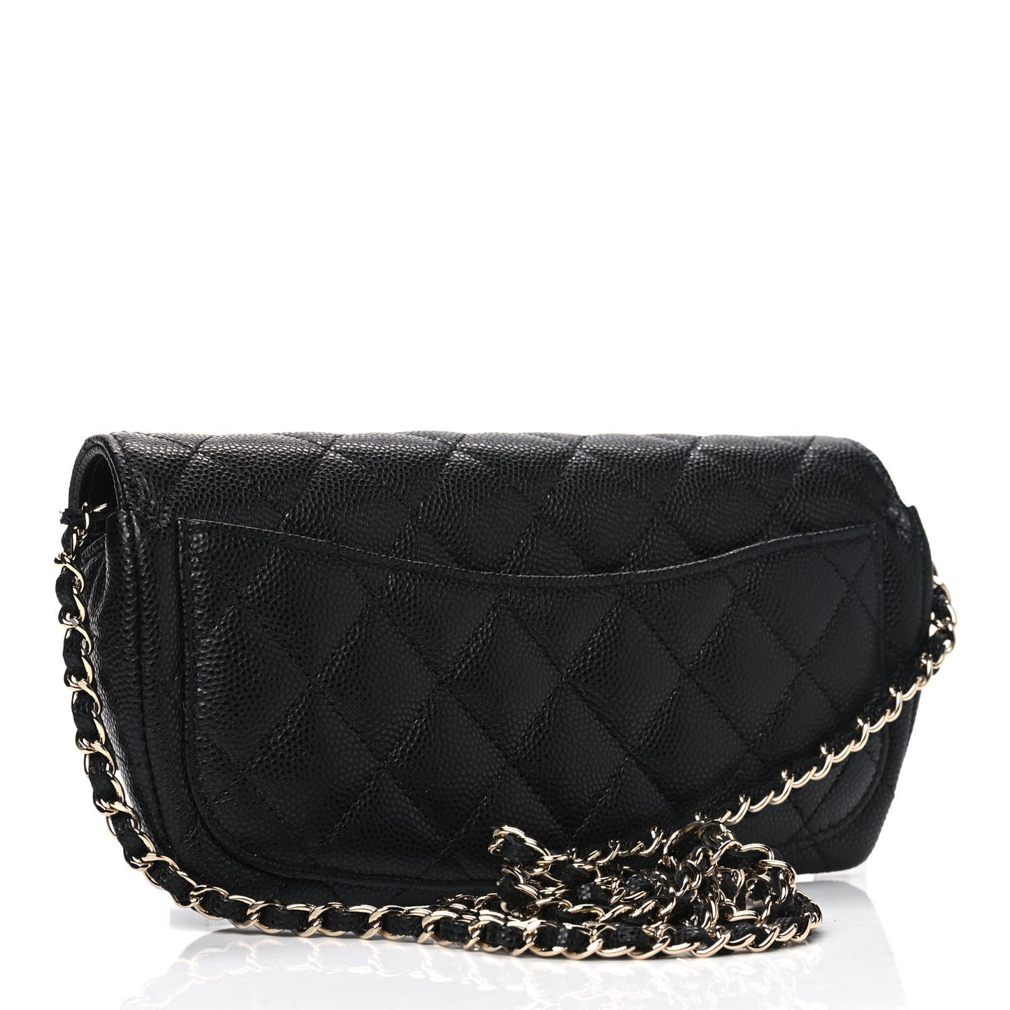 Caviar Quilted Glasses Case With Chain Black