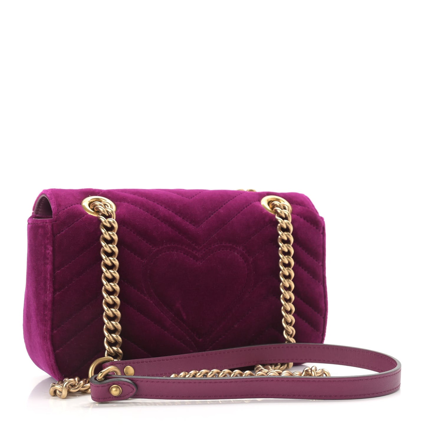 Velvet Matelasse Mini GG Marmont Shoulder Bag Fuchsia Violet Cyclamen
