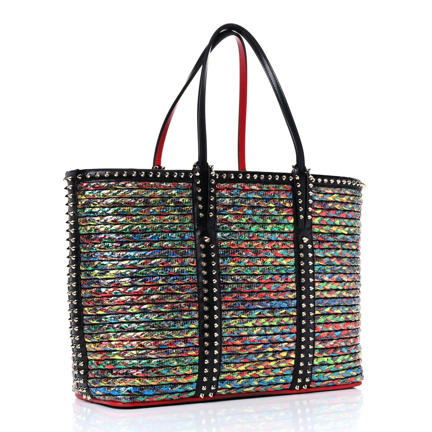 Christian Louboutin Calfskin Metallic Straw Spikes East West Cabata Tote Multicolor 3 of 24