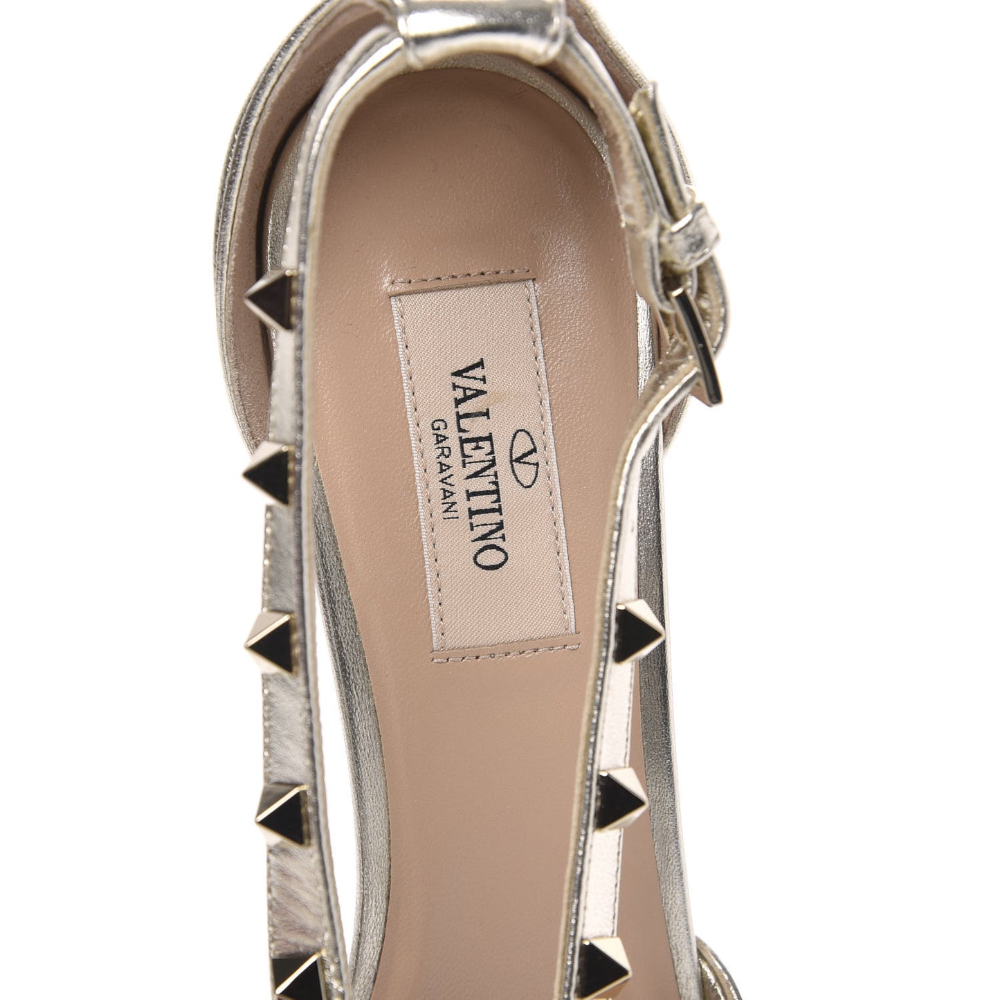 Metallic Nappa Rockstud Cross Strap D'Orsay 55mm Pumps 39.5 Platino