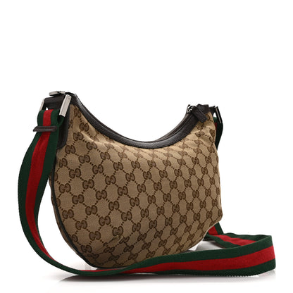 Gucci Monogram Web Medium Half Moon Hobo Dark Brown 3 of 11