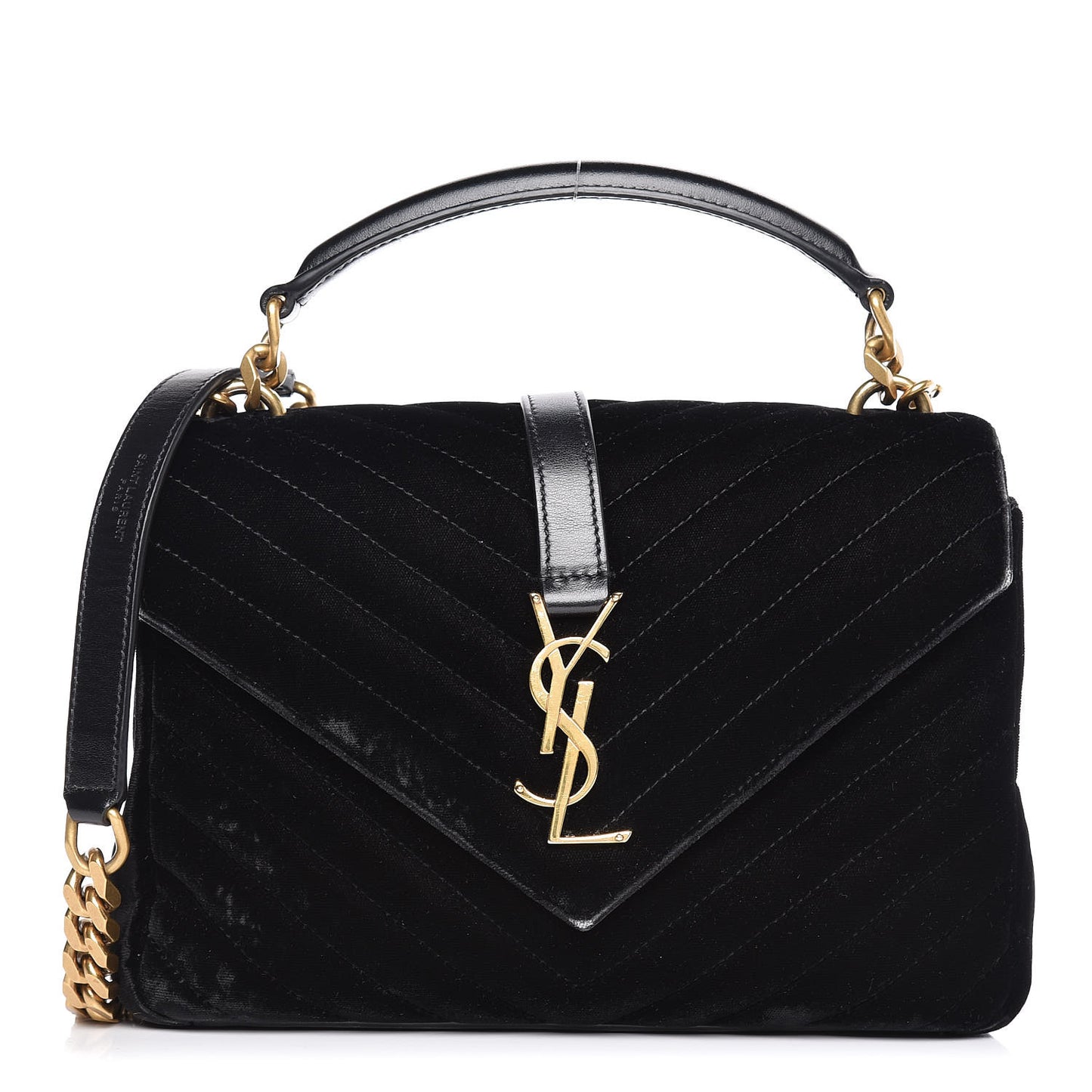 Velvet Matelasse Chevron Medium College Monogram Bag Black