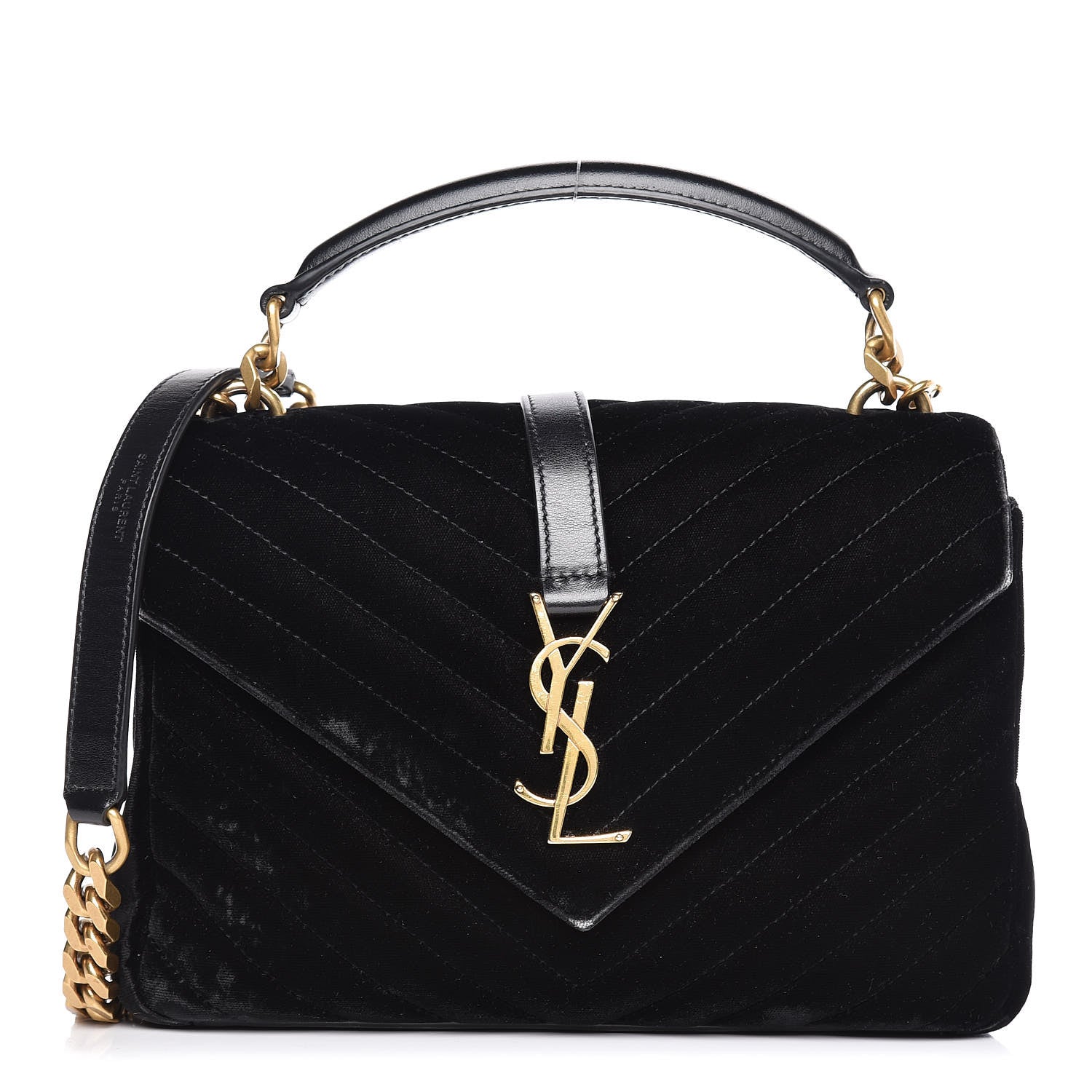 Saint Laurent Velvet Matelasse Chevron Medium College Monogram Bag Black 1 of 16