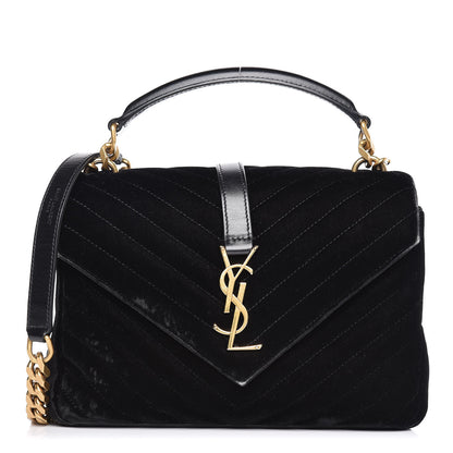 Saint Laurent Velvet Matelasse Chevron Medium College Monogram Bag Black 1 of 16