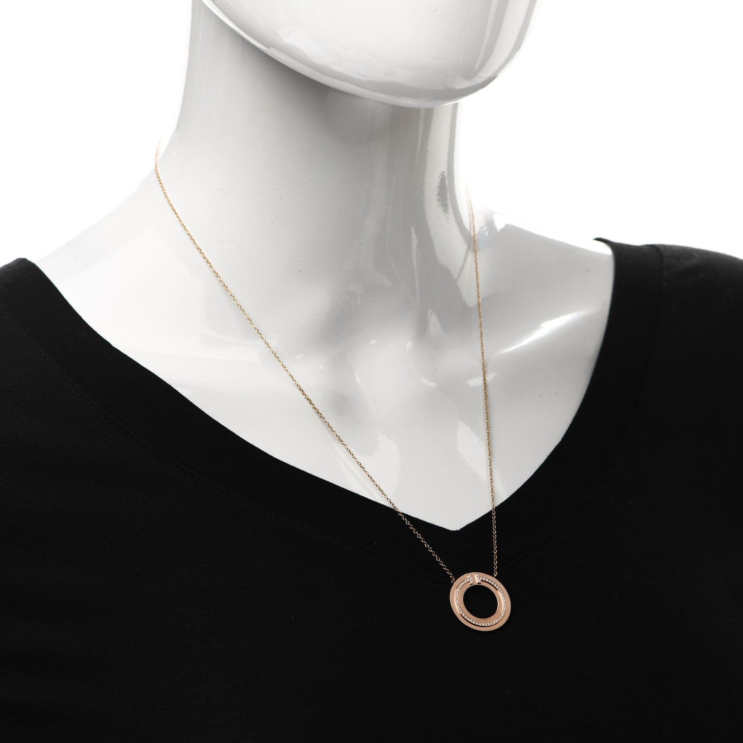 18K Rose Gold Diamond T Circle Pendant Necklace