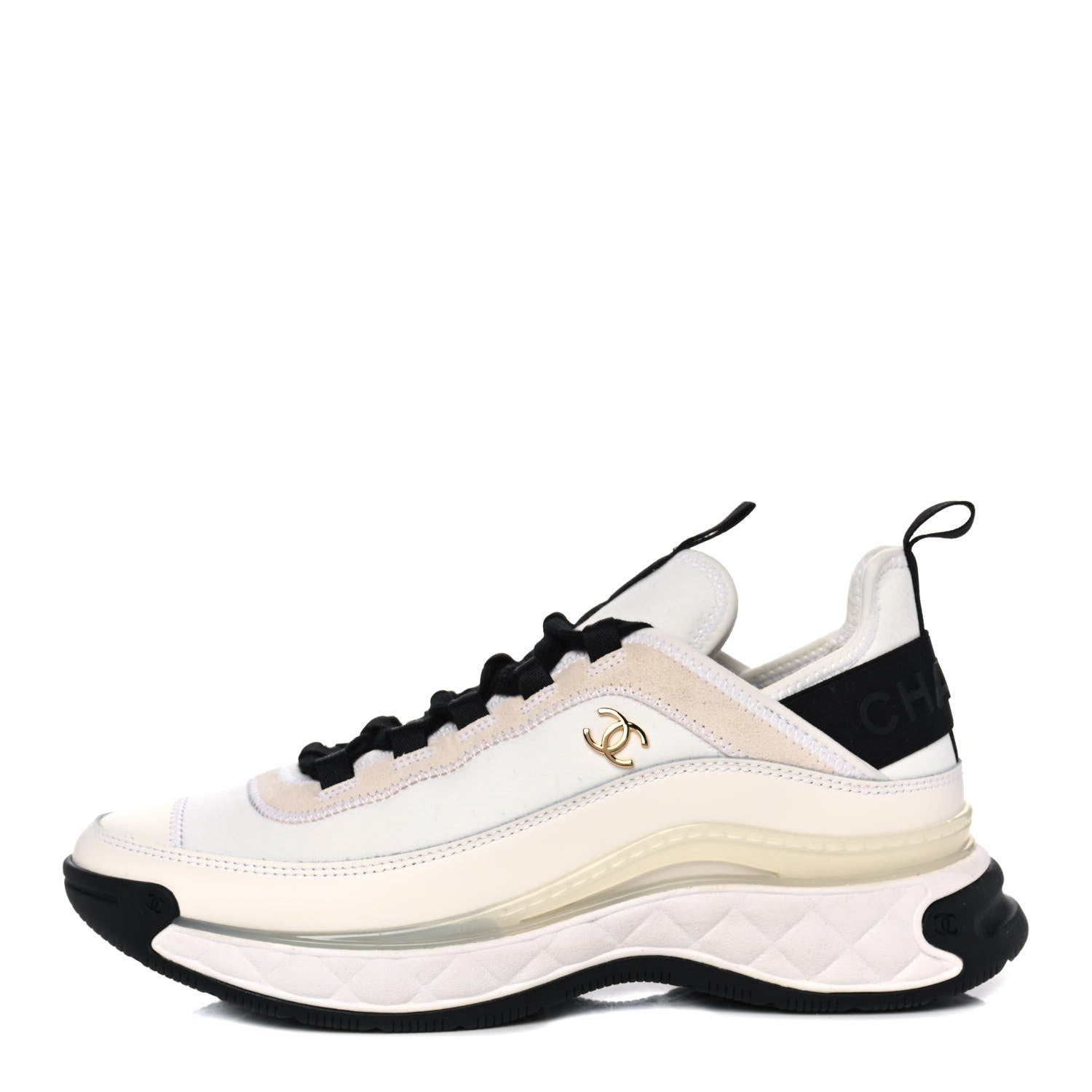 Chanel Velvet Calfskin Mixed Fibers CC Sneakers 38.5 Ivory Black 1 of 9