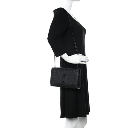 Saint Laurent Calfskin Crocodile Embossed Medium Classic Monogram Kate Satchel Black 2 of 10