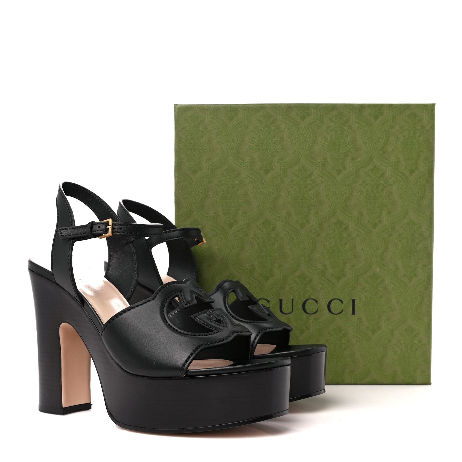 Gucci Cosmos Softy Calfskin Wooden Interlocking G Cut-Out 30/120mm Platform Sandals 41 Black 9 of 9