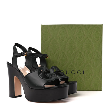 Gucci Cosmos Softy Calfskin Wooden Interlocking G Cut-Out 30/120mm Platform Sandals 41 Black 9 of 9