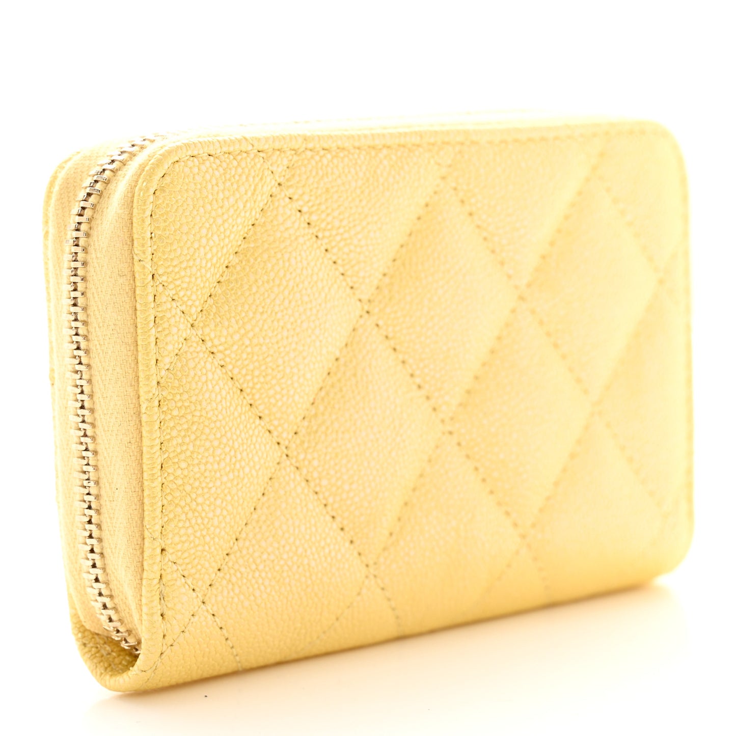Iridescent Caviar Quilted Zip Coin Purse Yellow
