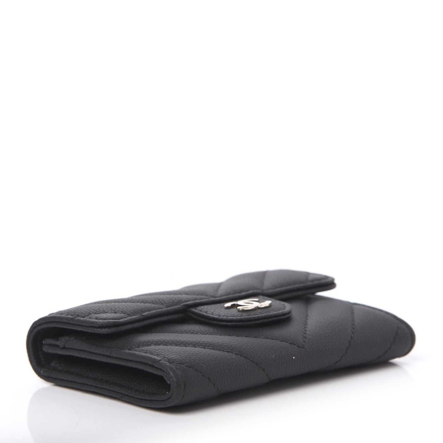 Matte Caviar Chevron Quilted Flap Card Holder Black