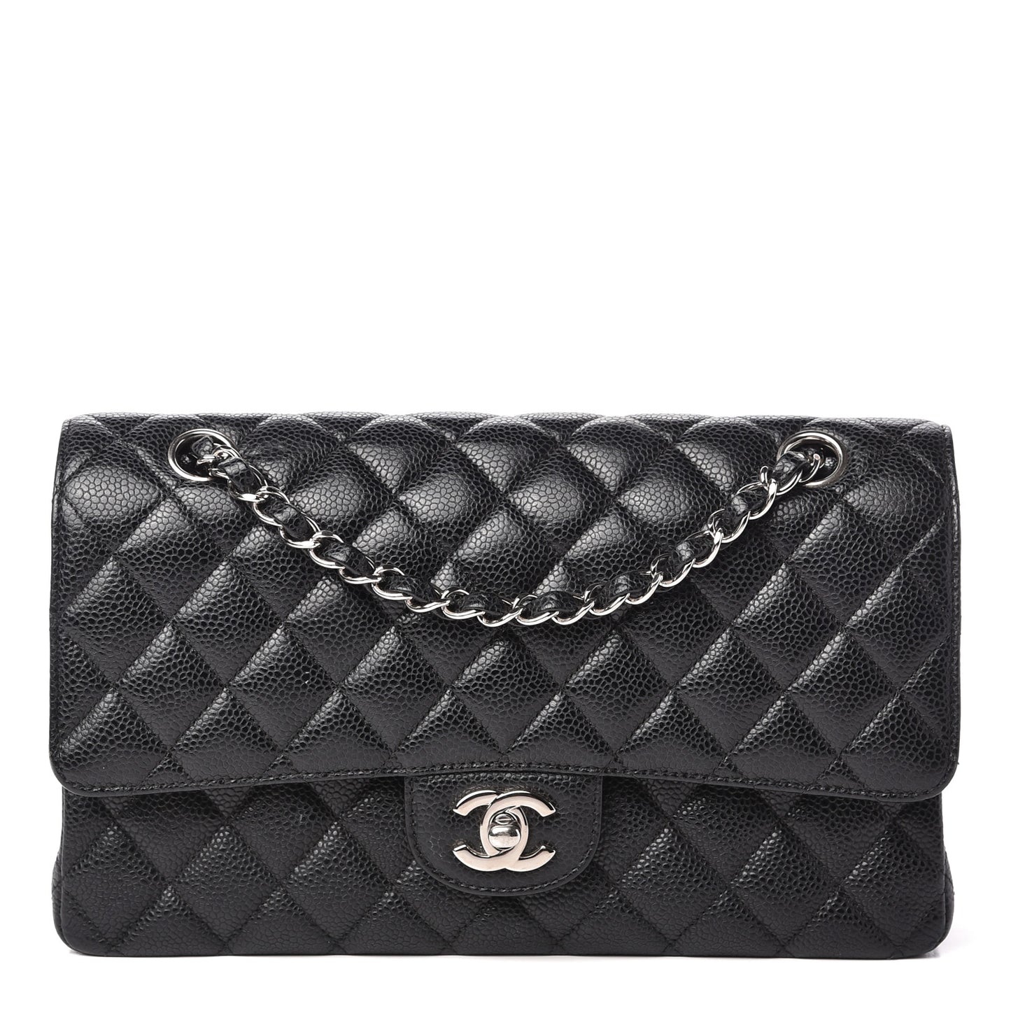 Caviar Quilted Medium Double Flap Black