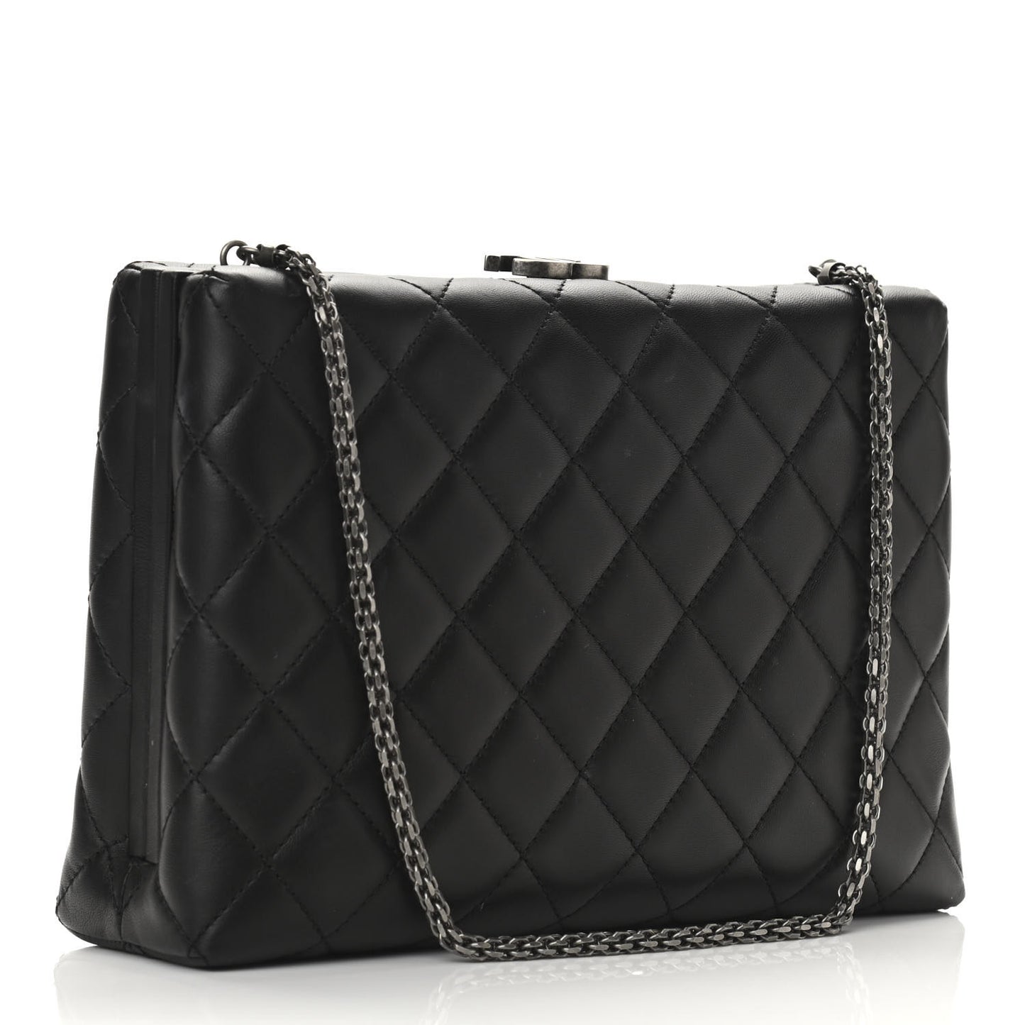 Lambskin Quilted Kisslock Minaudiere Black