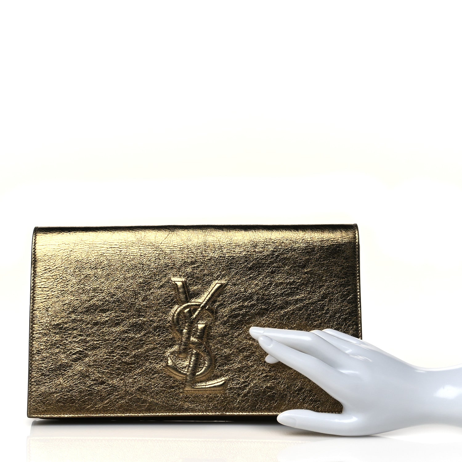 Saint Laurent Metallic Textured Calfskin Monogram Large Belle De Jour Clutch Gold 2 of 10