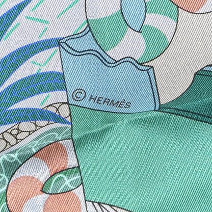 Hermes Silk Splash Park Double Face Scarf 90 Marine Vert Multicolore 3 of 14