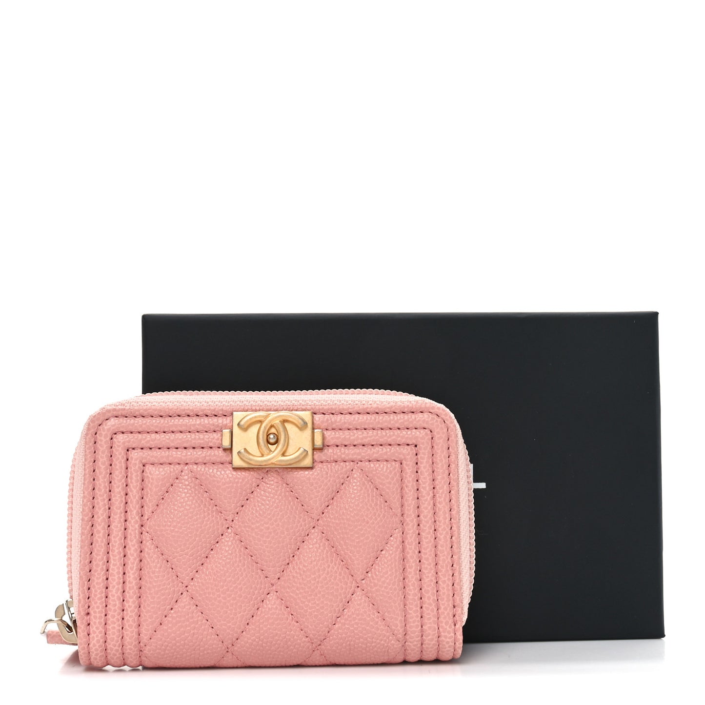 Caviar Quilted Boy Zip Around Coin Purse Wallet Pink