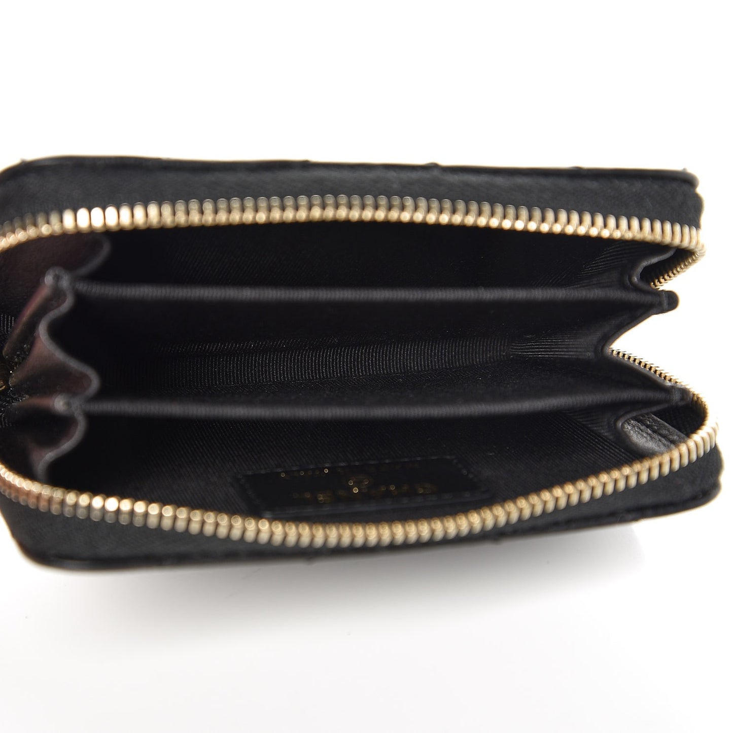 Calfskin Chevron Quilted Zip Around Coin Purse Black