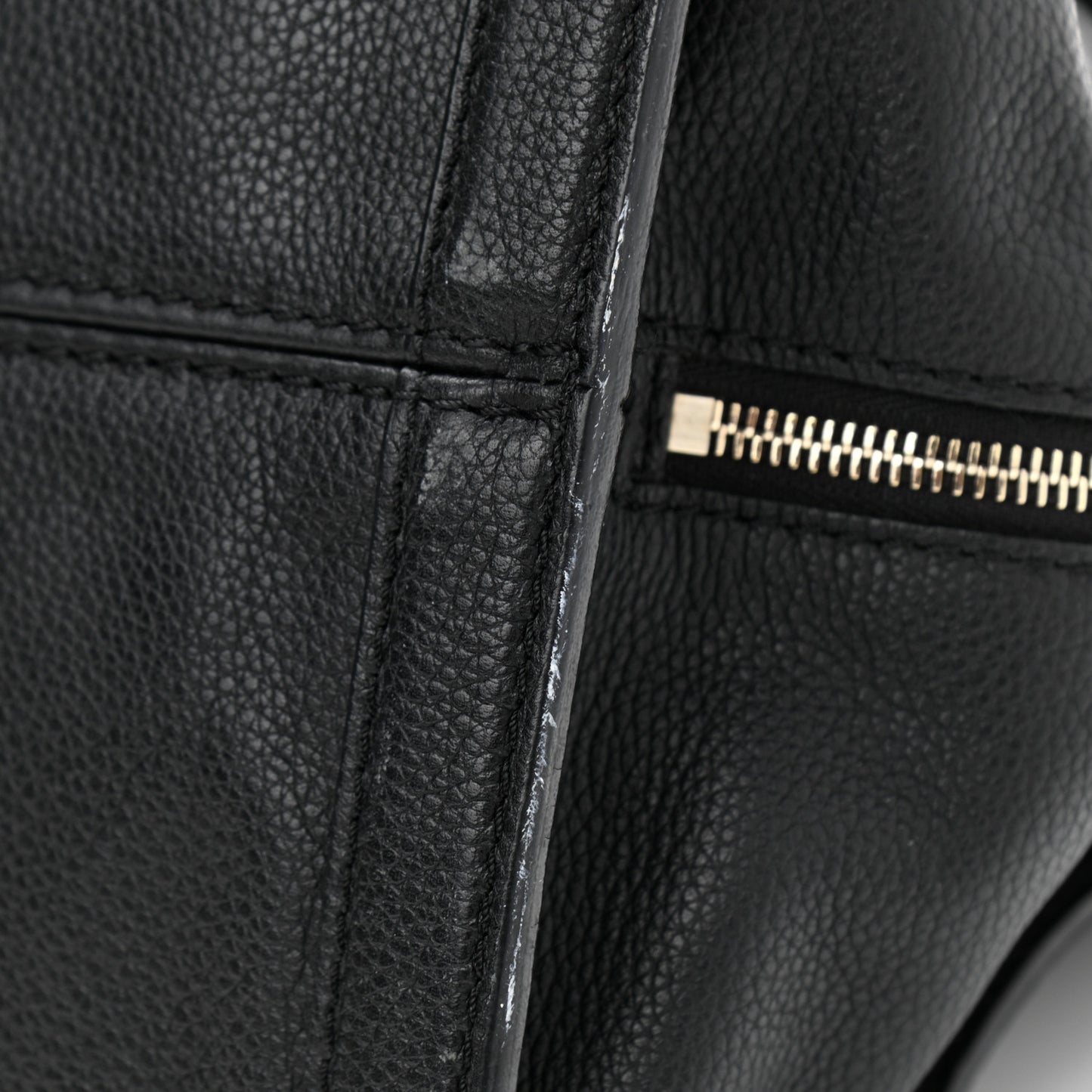 Pebbled Calfskin Large Skull Padlock Zip Around Tote Black
