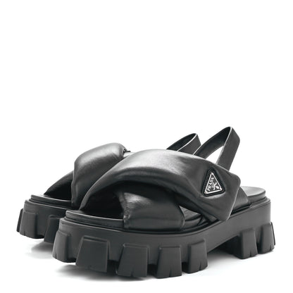 Prada Nappa Soft Metal Triangle Logo Padded Monolith 55mm Slingback Sandals 41 Black 3 of 9
