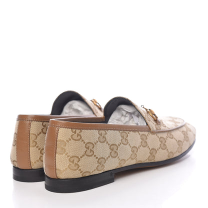 Gucci Canvas GG Monogram Horsebit Womens Jordaan Loafers 37.5 New Sand Friky Taupe 4 of 9