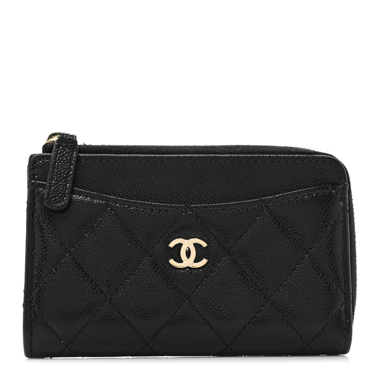 Caviar Quilted CC Zip Around Card Holder Black