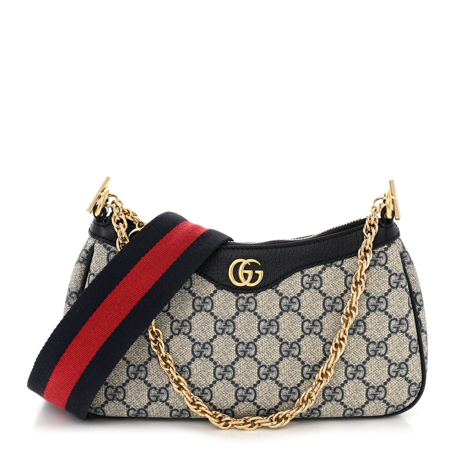 Gucci GG Supreme Monogram Textured Dollar Calfskin Web Small Ophidia GG Handbag Beige Blue 1 of 11