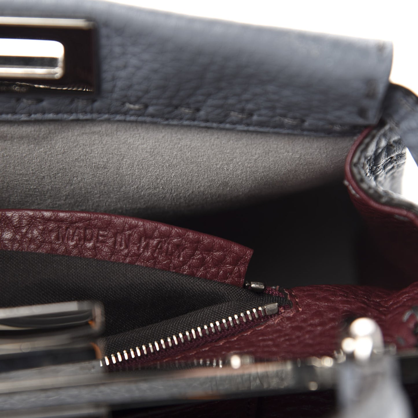 Calfskin Romano Selleria Bi-Color Mini Peekaboo Iconic Satchel Tempesta Bordeaux