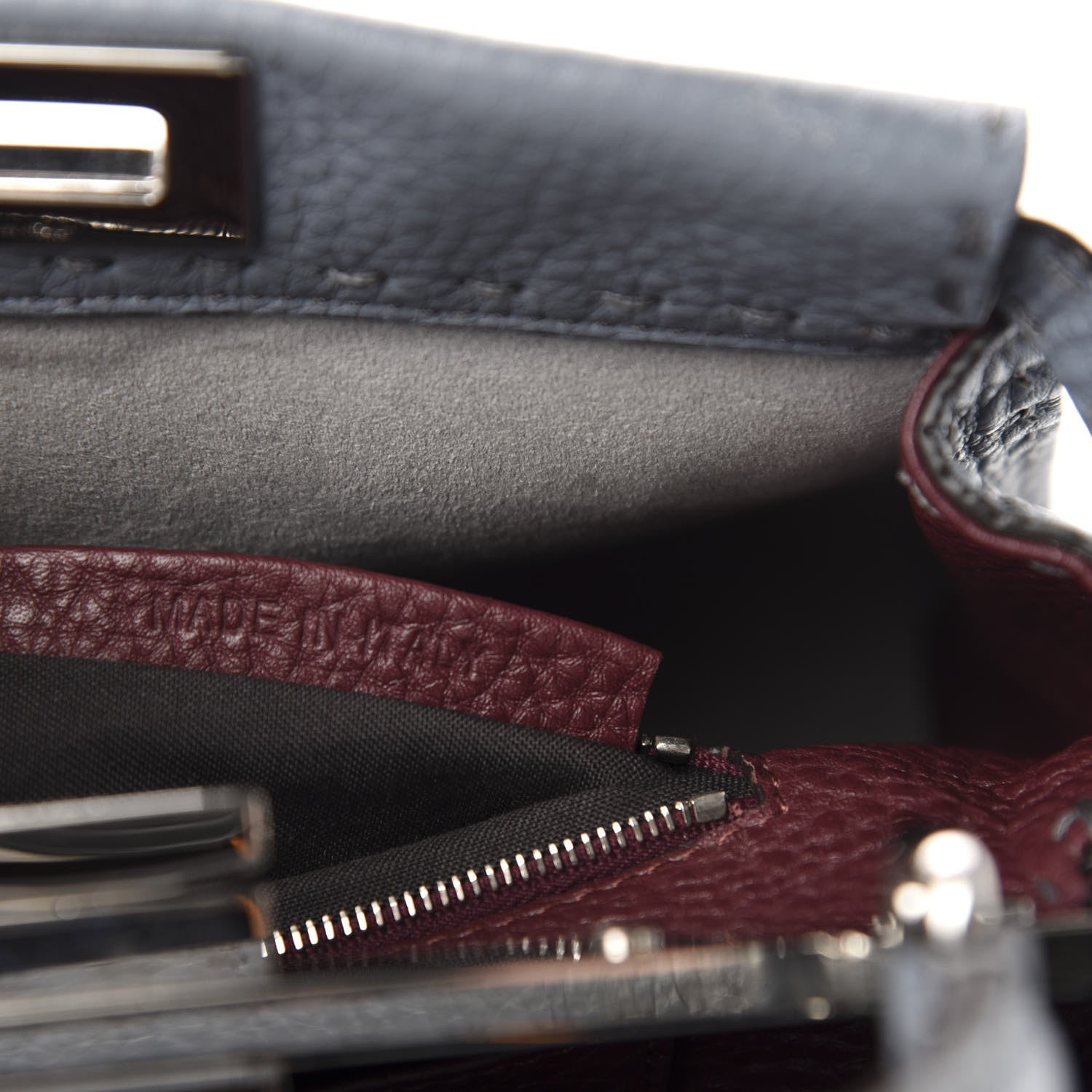 Fendi Calfskin Romano Selleria Bi-Color Mini Peekaboo Iconic Satchel Tempesta Bordeaux 11 of 12