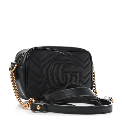 Gucci Calfskin Matelasse Mini GG Marmont Chain Shoulder Bag Black 2 of 4