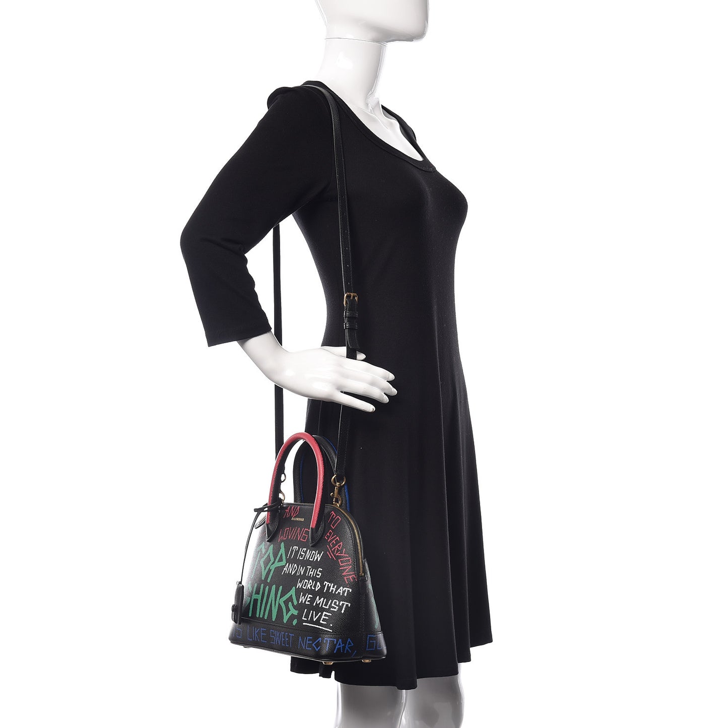 Signature Grained Calfskin Graffiti S Ville Top Handle Bag Black Multicolor