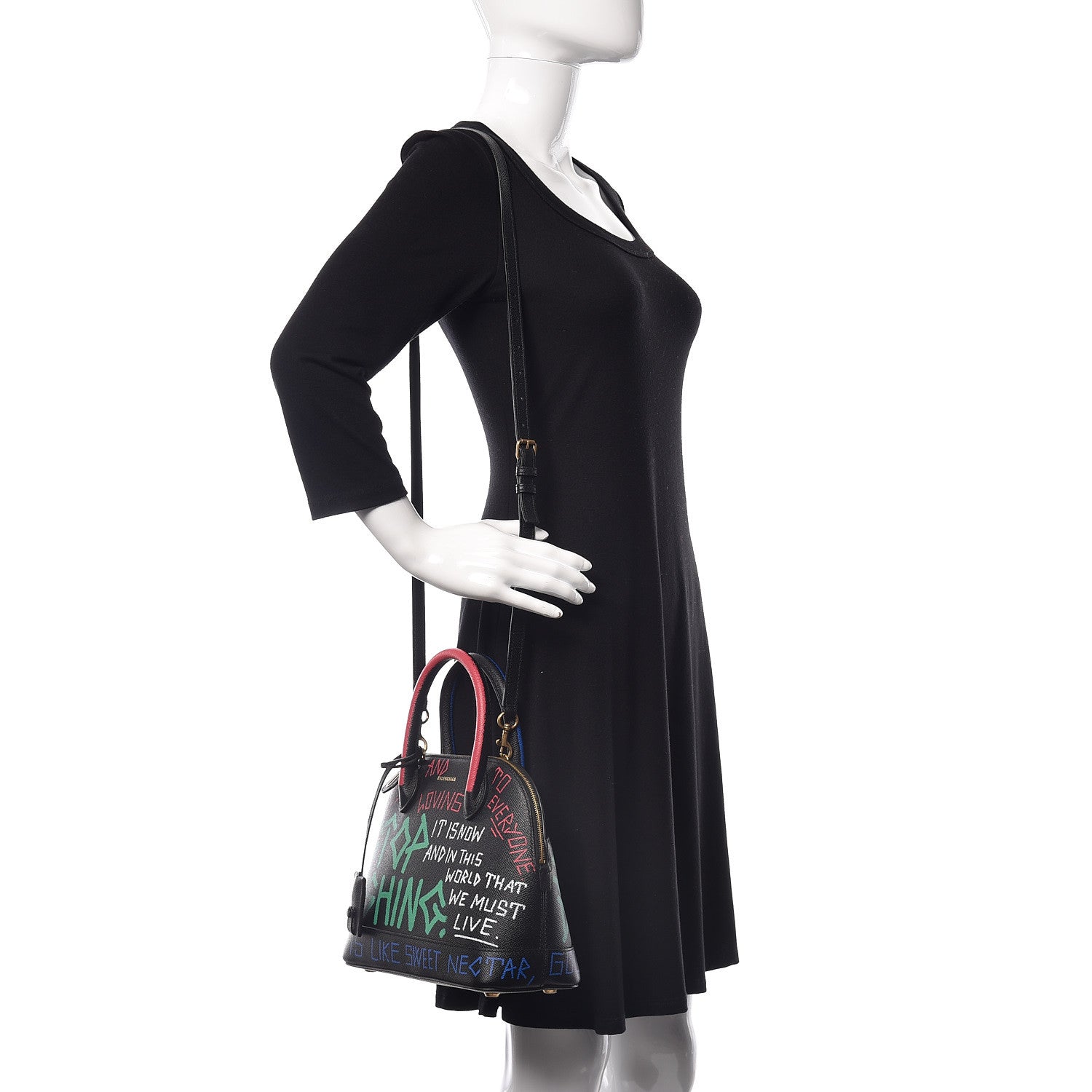 Balenciaga Signature Grained Calfskin Graffiti S Ville Top Handle Bag Black Multicolor 2 of 10